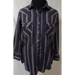 Vtg Silver Collection by Karman Mens Large Multicolor Striped Pearl Snap Shirt